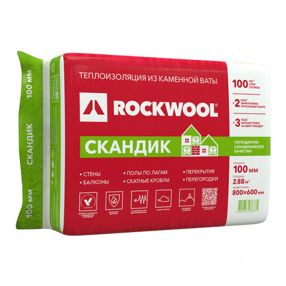Утеплитель Rockwool Лайт Баттс Скандик 100х600х800  2,88 кв.м