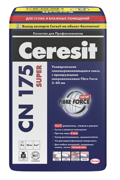 Наливной пол универсальный Ceresit CN 175 SUPER самовыравнивающийся 25 кг